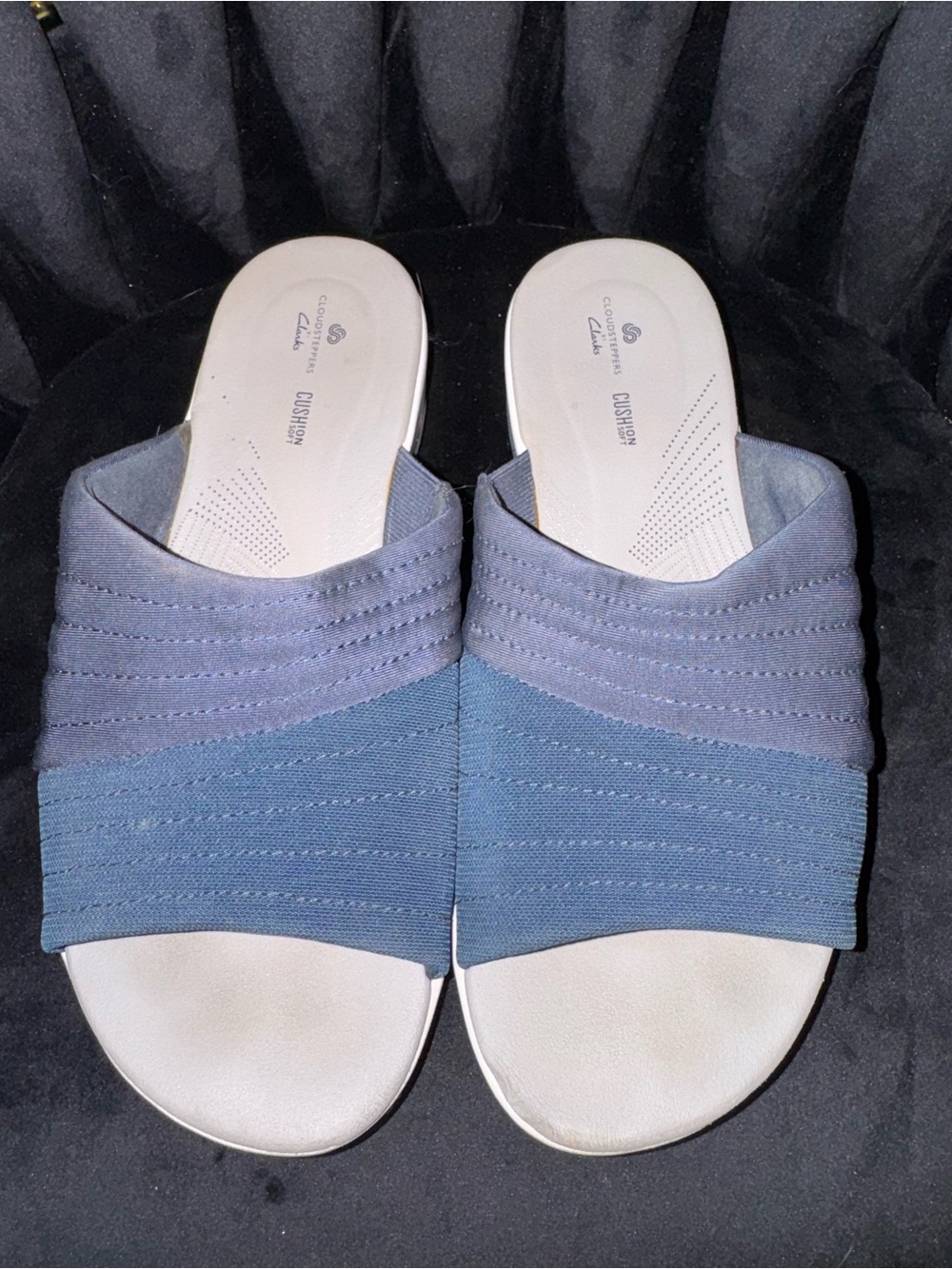 Clarks Women’s Two-Tone Blue Slip-On Mules